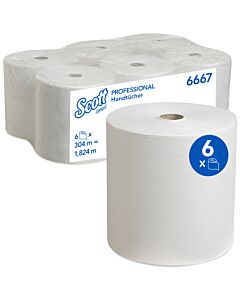 Scott gerollte Papierhandtücher - 6 x 304 m Papierhandtuchrollen, weiß, 1-lagig  (1.824 m)