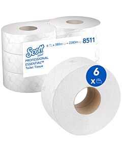 Scott Essential Jumbo Toilettenpapierrolle 6 Rollen x 380m, 2-lagiges Toilettenpapier (2.280m)