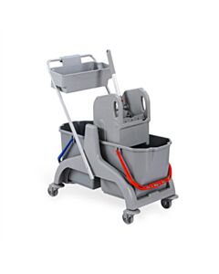 eHygiene Doppelfahreimer, 2 x 25 l, grau, mit Presse, Deichsel und Ablageschale